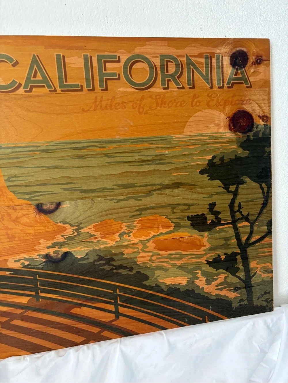 California coast printed wood wall sign plaque art home decor large size retro